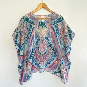 Chico’s Size S/M Poncho Short Sleeve Top 100% Linen